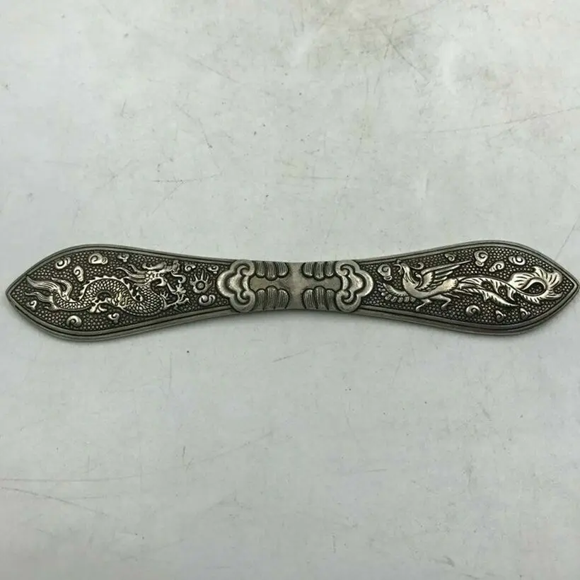 old tibet silver handcarved Chinese Dragon Phoenix hair hairpin statue