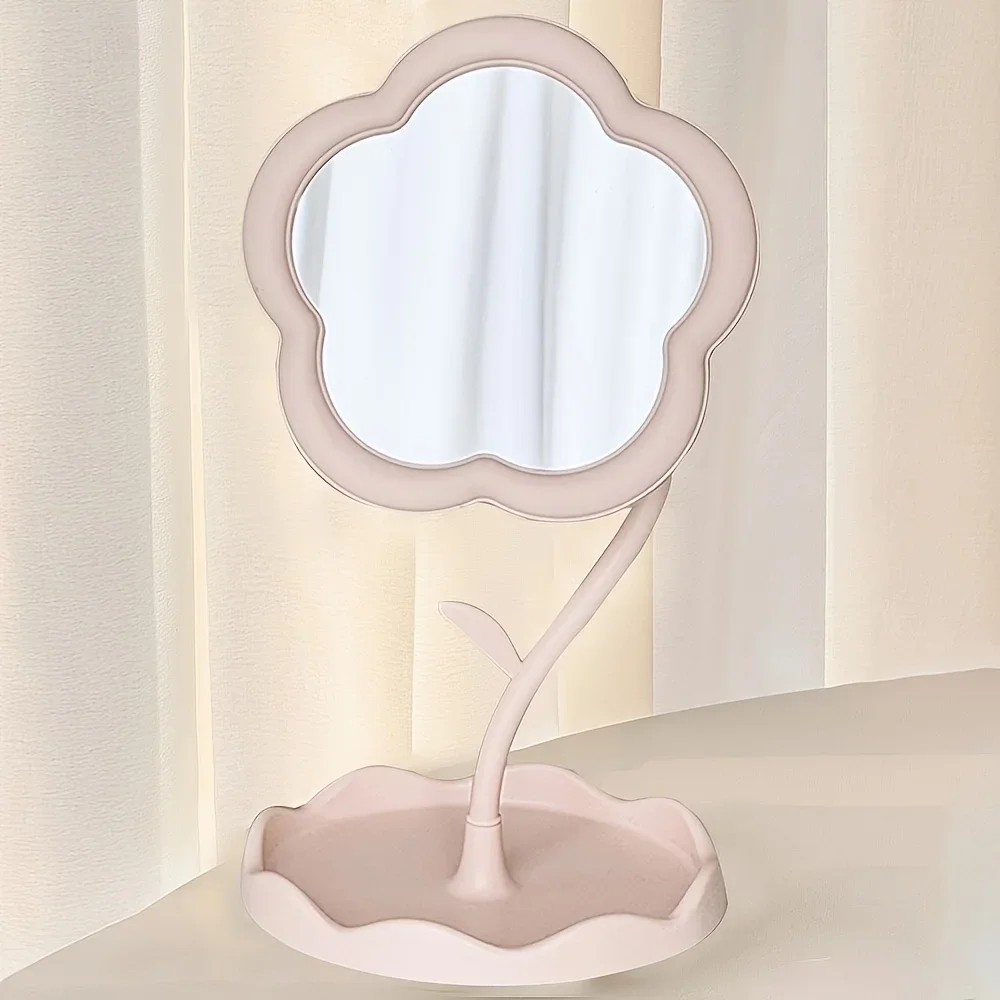LiHangStar 花柄バニティミラー - スタンド付き調節可能な化粧鏡、ドレッサーとデスク用のエレガントな花の形