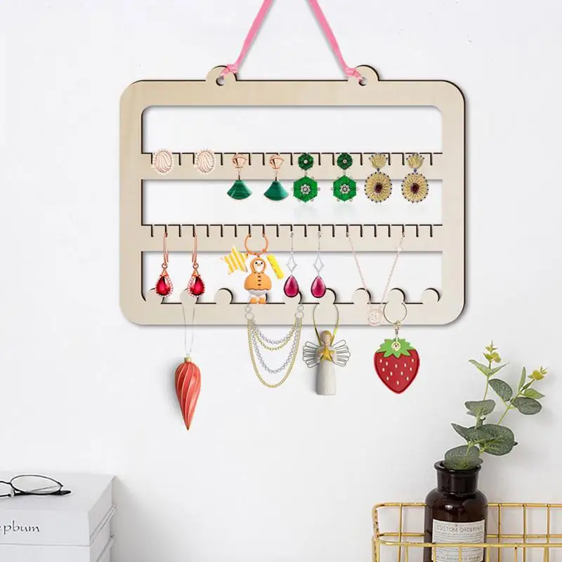 Wall Mounted Earring Organizer Wooden Bracelet Holder Display Rustic Necklaces Holder Classified Storage For Dressing Tables