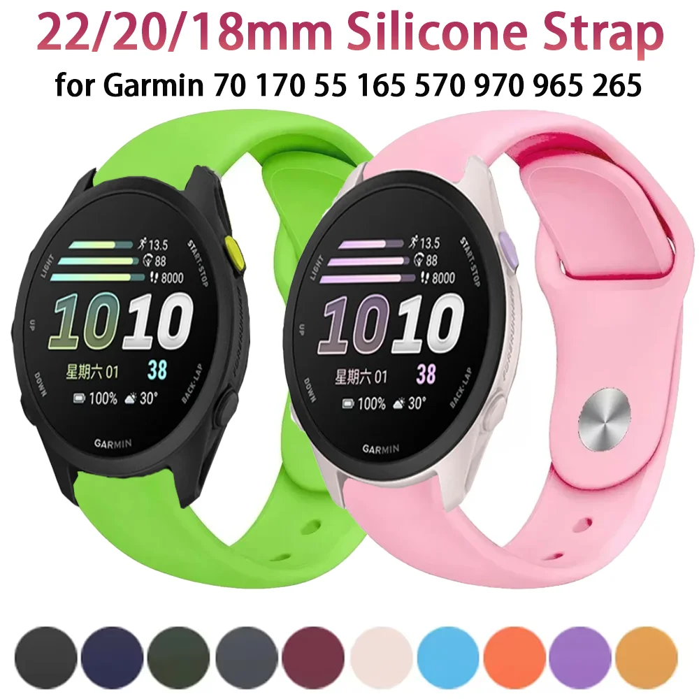 18/20/22mm Sport-Silikonarmband für Garmin Forerunner 70 170 55 165 570 970 965 265 Armband Garmin Venu 4 45mm 41mm Active 6 5