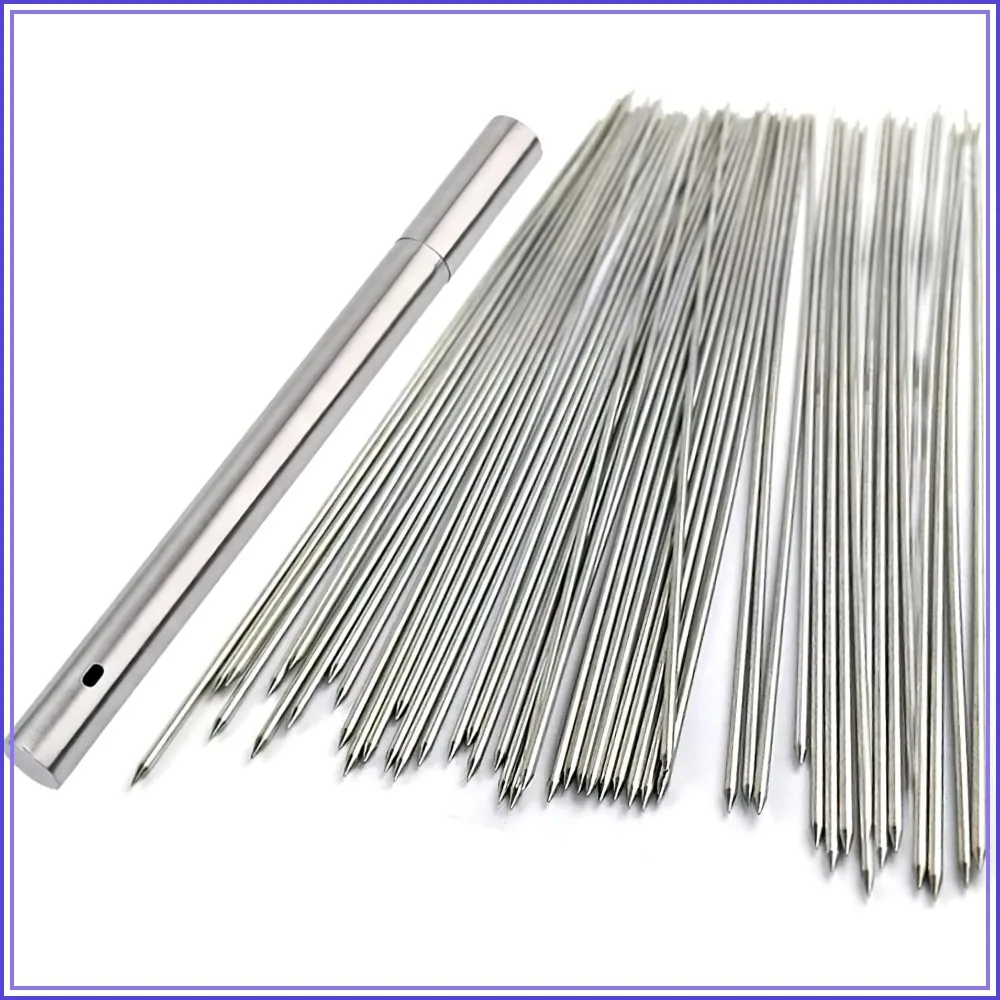 

13.4" 100PCS Metal Barbecue Skewers for Grilling, Reusable Needle Sticks for Meat, Shrimp, Chicken, Vegetable, Outdoor Cooking with Portable Metal Storage Tube
