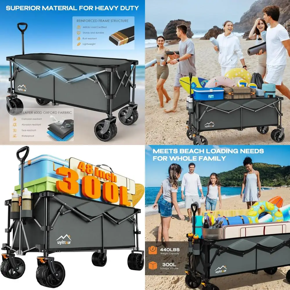 

Extra Large 300L Collapsible Wagon with 440lbs Capacity and Big All-Terrain Wheels for Outdoor Activities