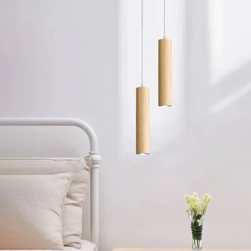 modern wood Pendant lights dining room Hanging lamp bedroom lamp restaurant Rubber wood indoor lighting LED Living room decor