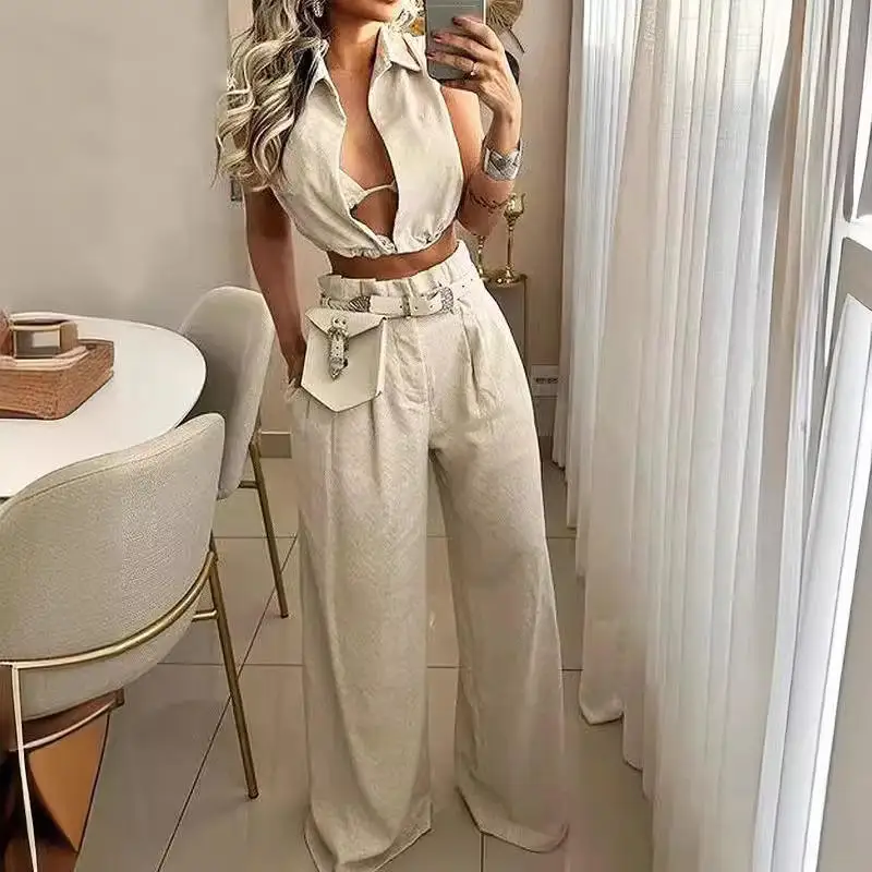 

Faionable повседневный комплект из двух предметов Svel с воротником irt и веревкой, связанный с несколькими количествоми четок, ансамбль Sli Briti Sle, женская одежда