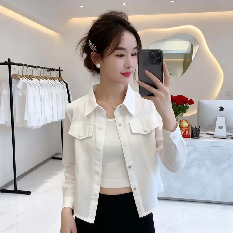 Fashion Shirt Women's Spring Autumn 2026 New Short Slim-fit Casual Coat Ladies Western Temperament Outwear Female Tops