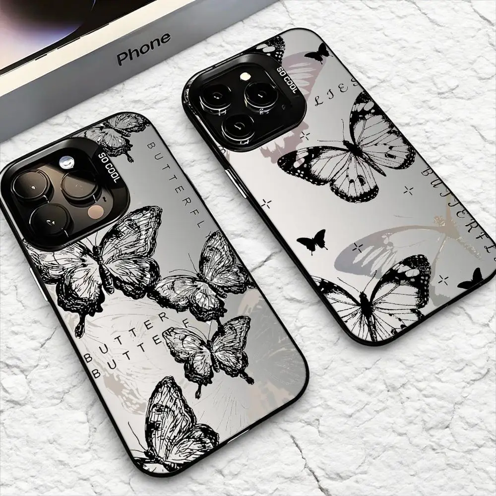 ريترو الأسود فراشة الأزياء حالة الهاتف آيفون 17 16 15 14 13 12 11 برو ماكس الهواء ماتي الليزر أورورا للصدمات فوندا #1