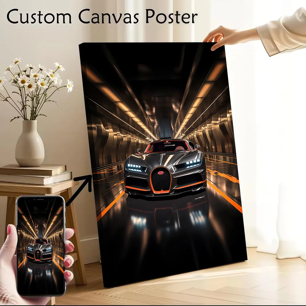 Supercar Chiron in Tunnel Poster Customizable Printed Canvas Painting for Pictures Wall Art Decorative Picture Room Decoration