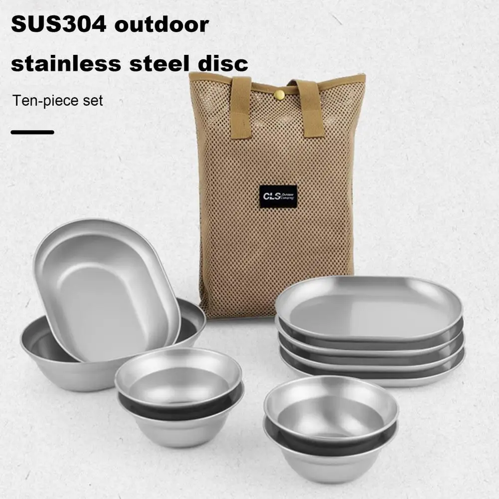 Stainless Steel Plates Dinner Plate Set Camping Dinnerware Set with Polished Utensils Easy-to-clean Plates Camping for Outdoor