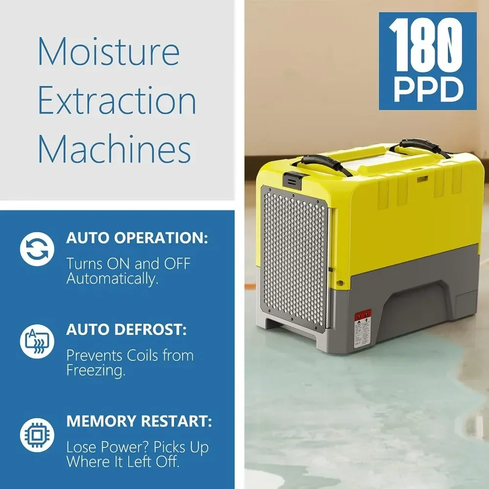 

180 PPD Commercial Dehumidifier with Pump Drain Hose, LGR Dehumidifiers for Basement Warehouse & Job Sites, Crawl Space Dehumid