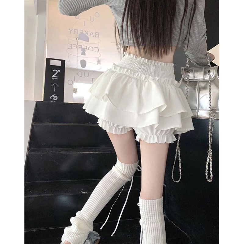 MEXZT Kawaii minigonna bianca donna dolce Lolita Ruffles A Line gonne estate Streetwear moda coreana gonna abito da ballo nero