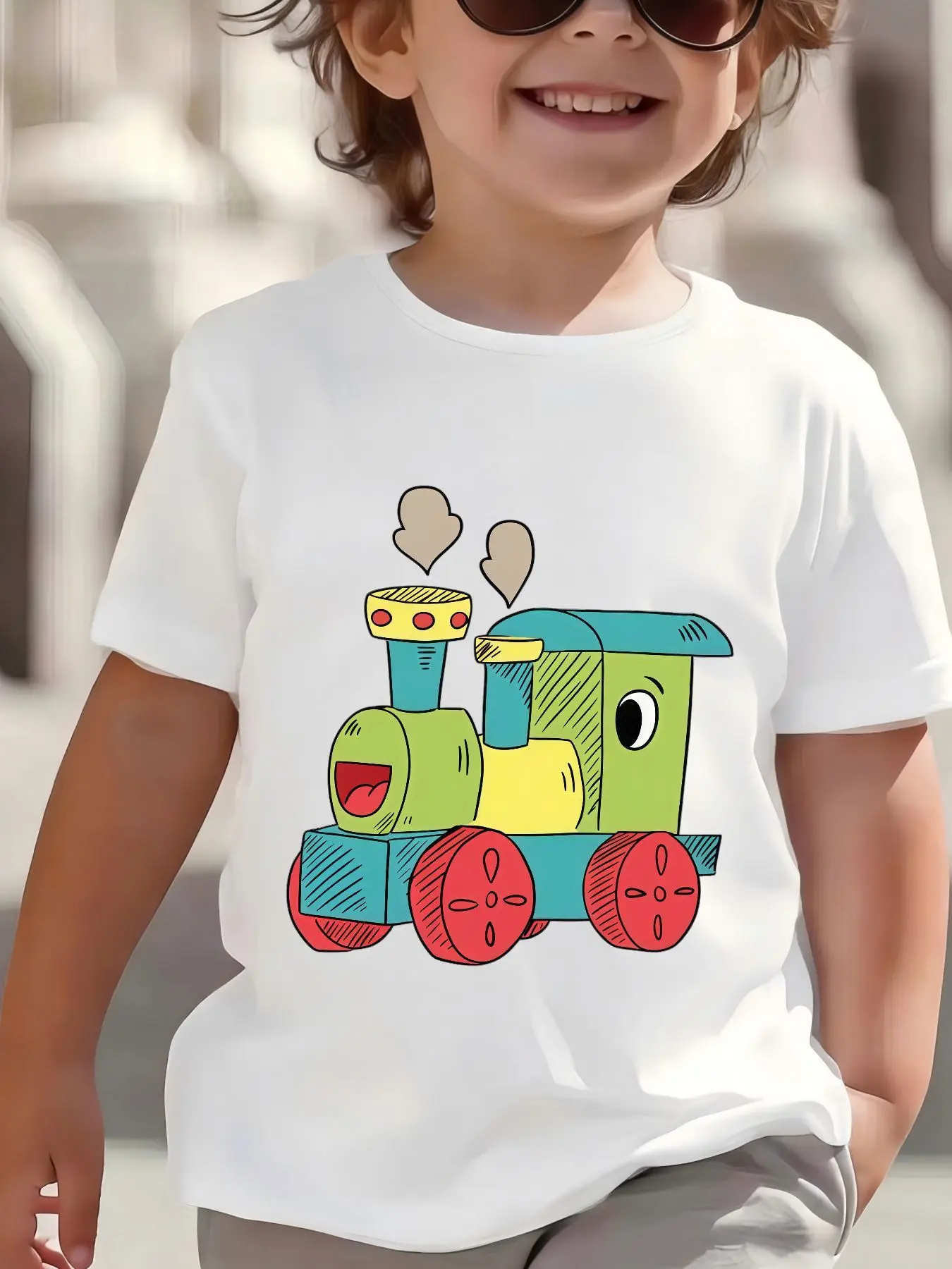 Kids Boys Girls Family Matching T Shirt Cartoon Train Print Short Sleeve Crew Neck Soft Casual Parent Child Daily Party Wear Tee