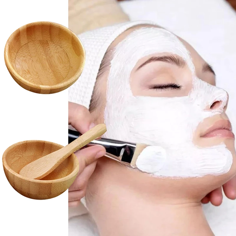 1 Juego de máscara Facial DIY para mujer, máscara Facial, tazón de bambú, palo para mezclar, cuchara, espátula, herramienta cosmética de belleza para el cuidado de la piel