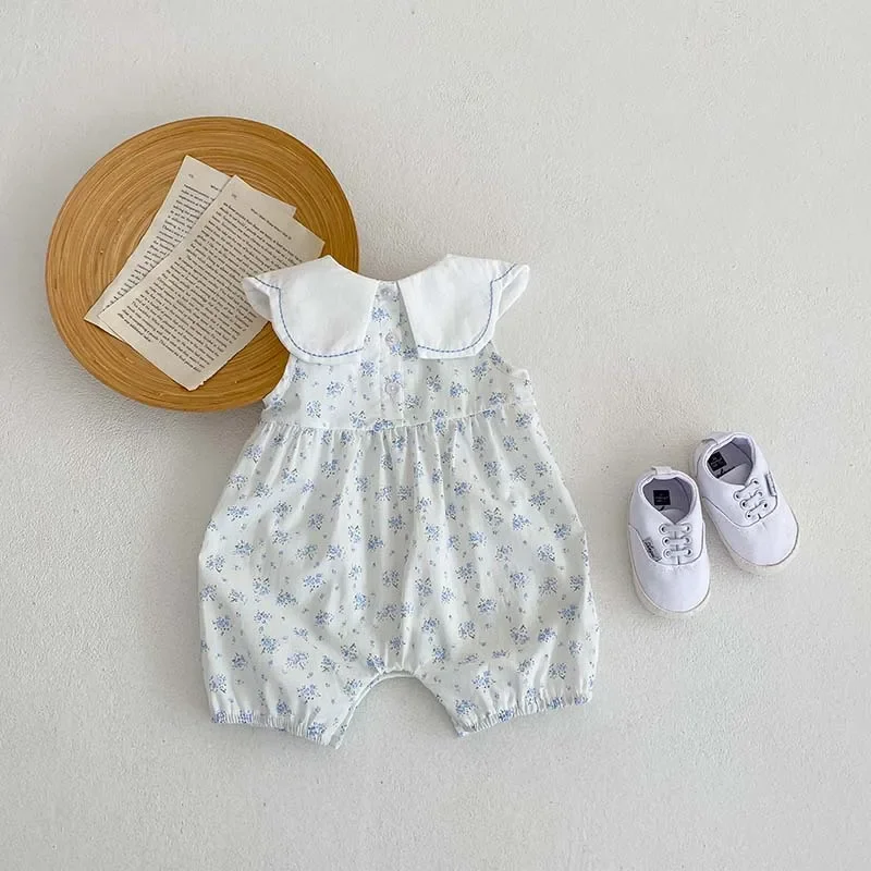 2024 Romper 유아복 Infant Baby Girls Sleeveless Embroidery Flower Bow Patch Floral Print Outwear Kids Newborn Cotton Thin 1 Pieces