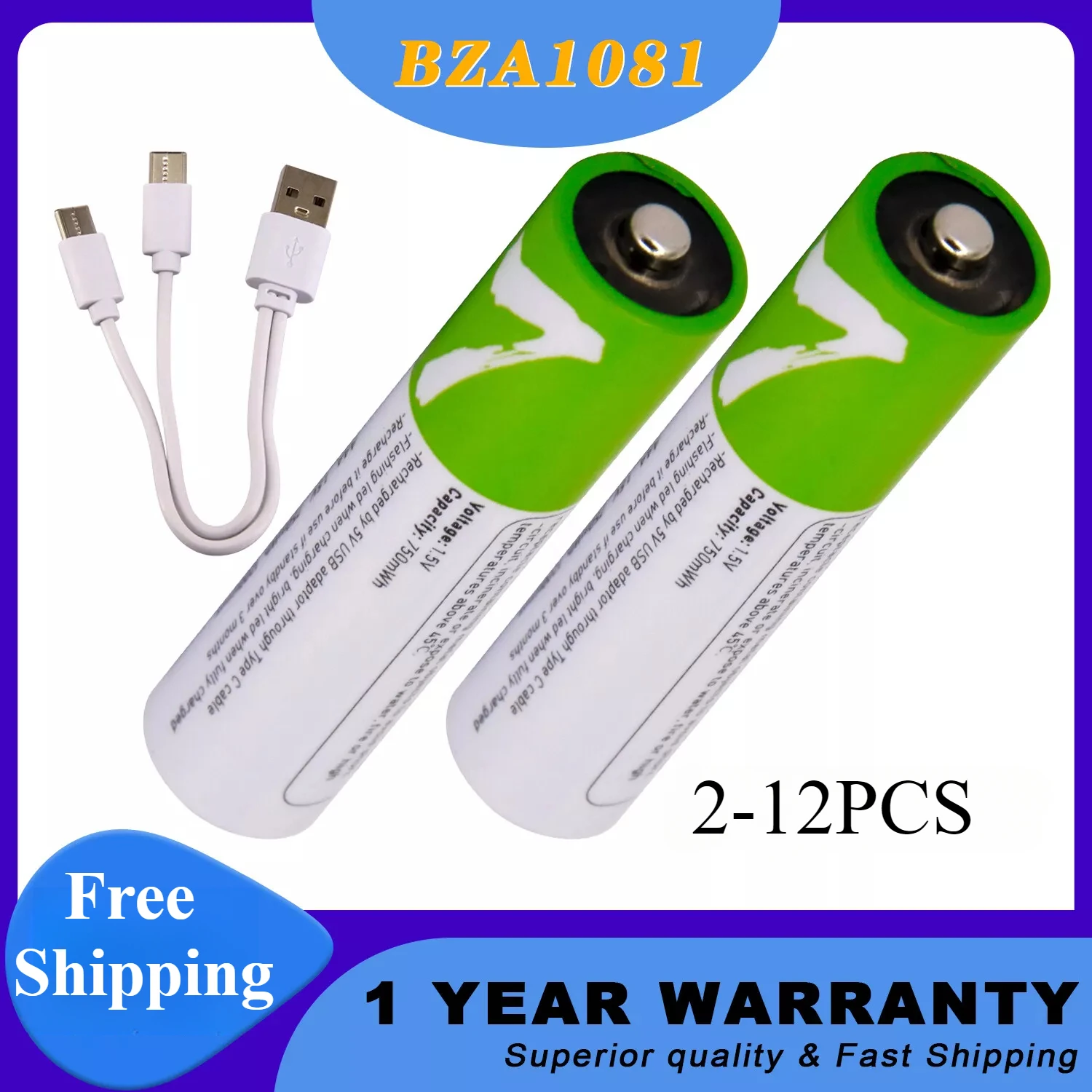 2-10 Uds 1,5 V AAA baterías recargables USB 750mWh batería de iones de litio para Cable tipo C Original + Control remoto ratón eléctrico