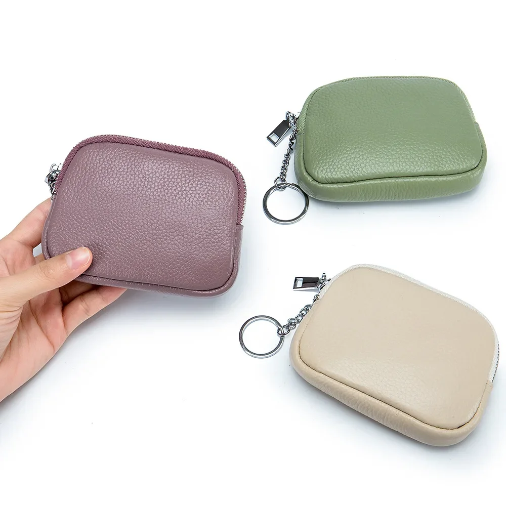 Genuine Leather Zipper Coin Purse Slim Wallet for Women Soft Cow Leather Womens Mini Purse Key Holder Cute Wallet Cute Purse