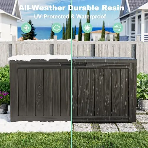 Outdoor Waterproof Resin Storage Deck Box Lockable Outside Bench UV Resistant Bin Patio Porch Furniture Pool Float view 4
