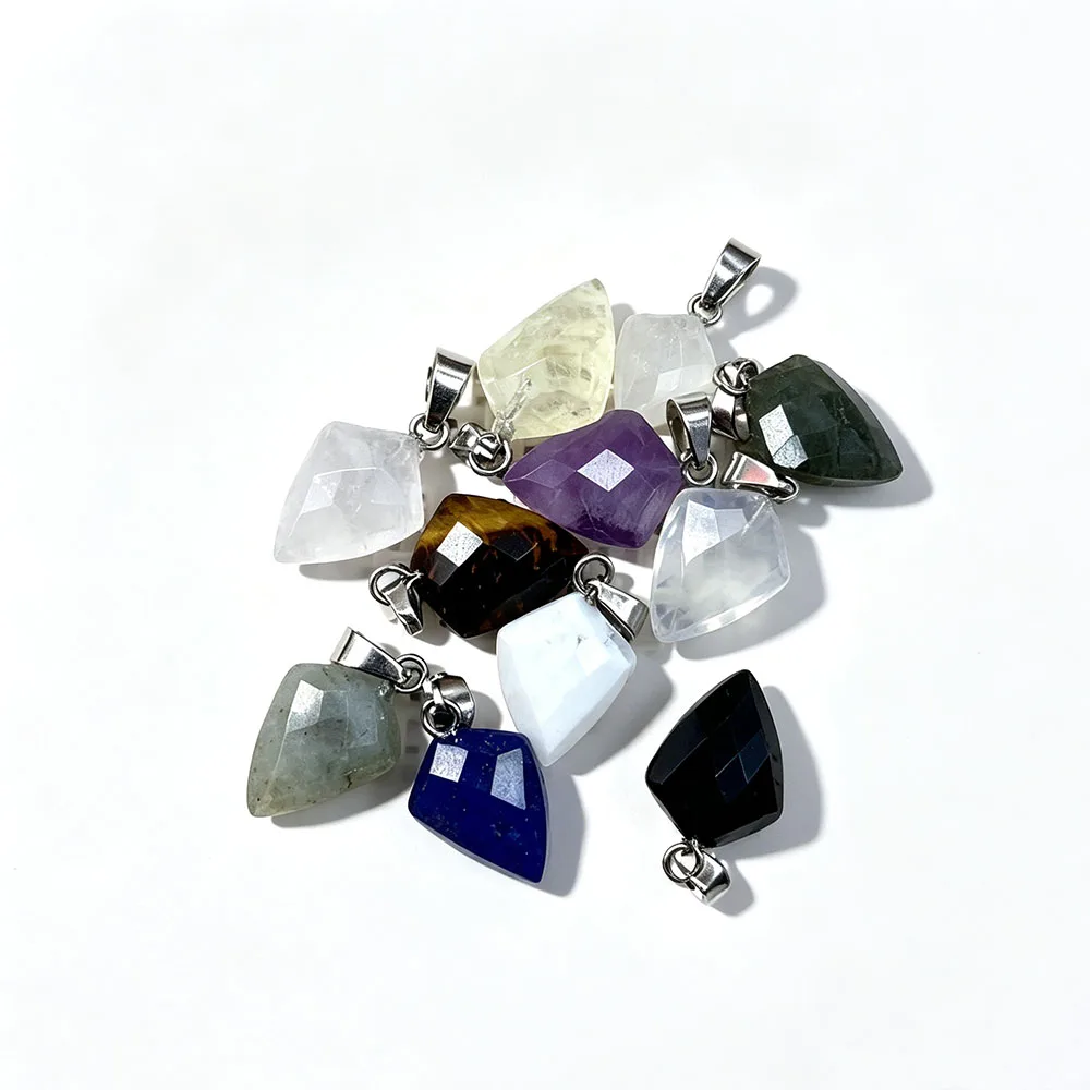 Exquisite Fashion Polished Faceted Triangle Natural Crystal Stone Single Hole Pendant DIY Jewelry Necklace Earrings Crystal Gift