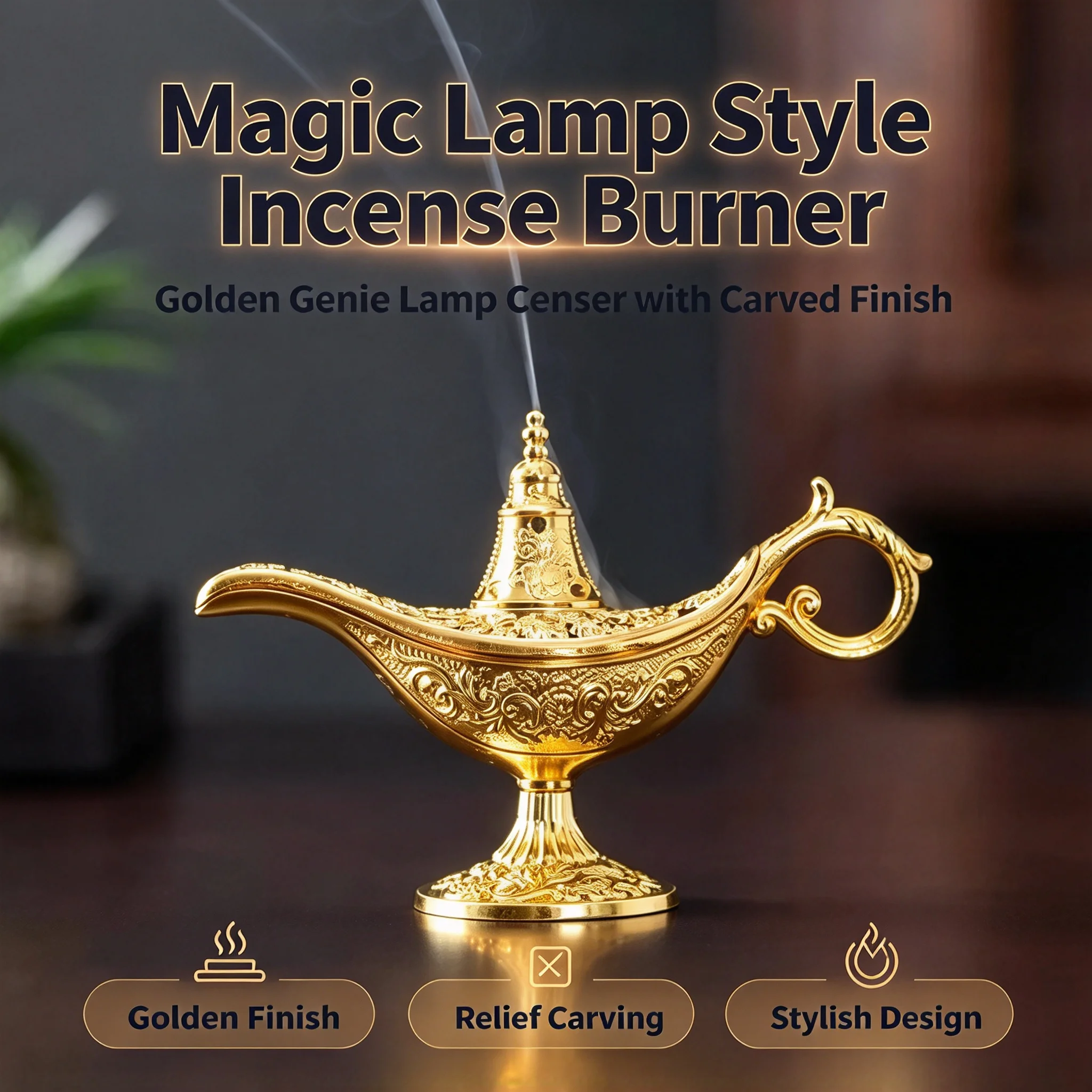 Creative Golden Alas Divine Lamp Series Iron Incense Burner Pan Incense Stand Combustion Stand Home Decoration