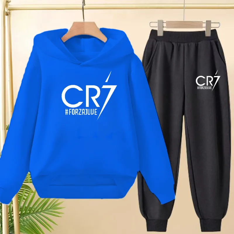 

White Letters CR7 Coat Football Print Children Hoodie Pullover 3-12Yrs Top+Pants Boys Girls Toddler Sports Casual Sweatshirt Set