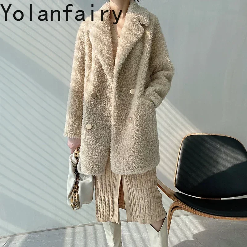 Fashion Korean Simple 100% Genuine Wool Fur Coat Autumn Winter Jackets for Women 2024 Warm Female Jacket Abrigo Mujer Zjt1205