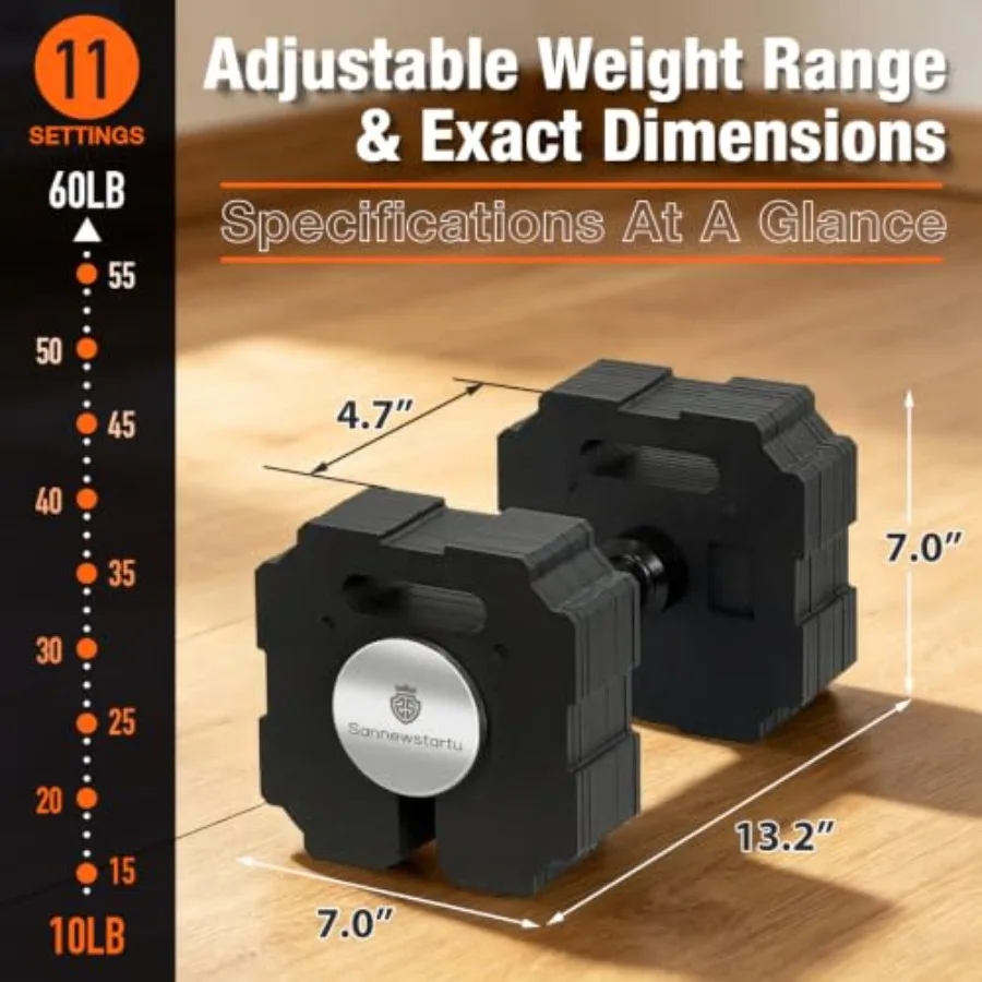 Adjustable Dumbbell Set for Home Gym, 2 Dumbbells Included 60/90/120lb
