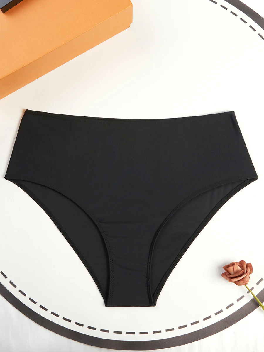 2024 Large Plus Size High Waist Solid Swim Briefs Swimsuit Women Swimwear Female Bathing Swimming Swim Suit Beach Bathers