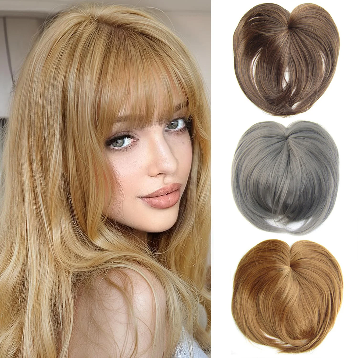 Jeedou Blunt Bangs Clip-On Hair Extensions Synthetic False Fringe for Women - Black Brown Color, Easy Wear Hairpieces