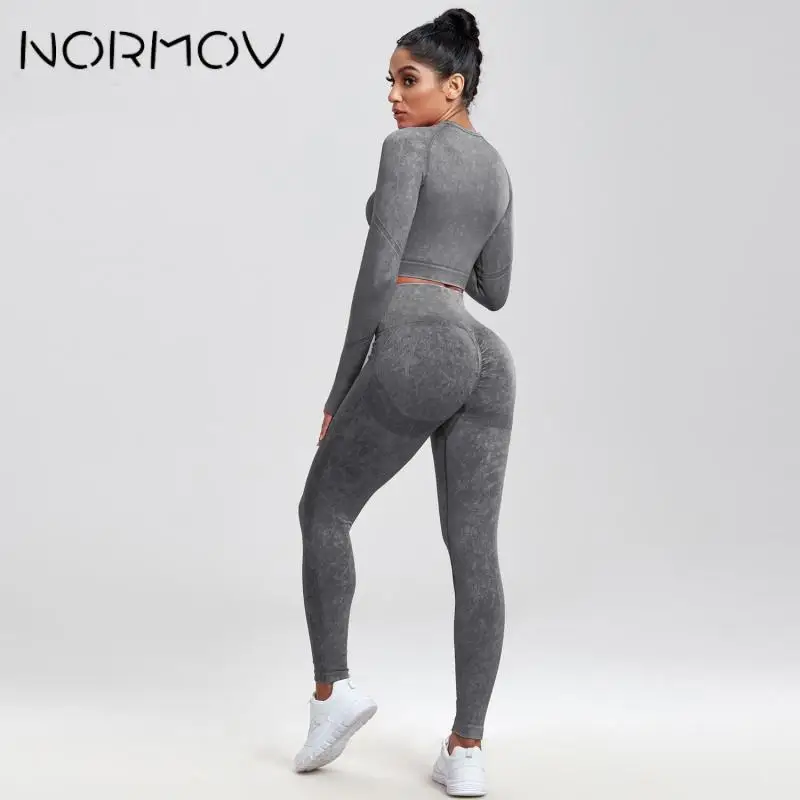 NORMOV Set sportivo da donna senza cuciture a costine 1-2 pezzi Set da yoga Leggings Reggiseno sportivo Tute da fitness Set da allenamento per