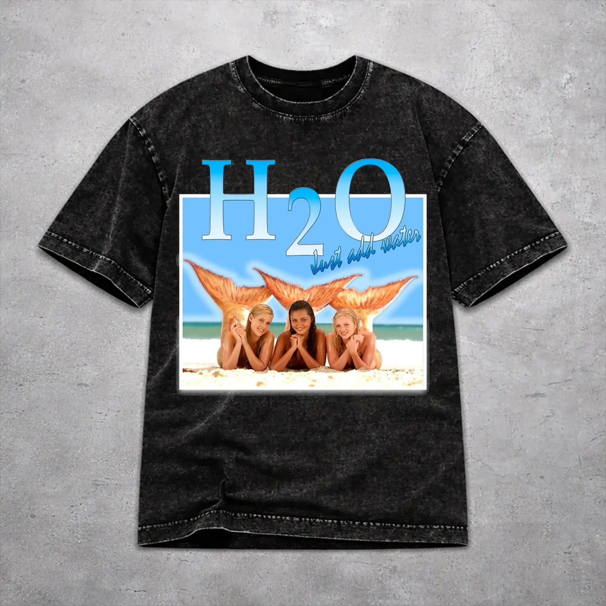 H-H2O Just Add Water Washed T Shirt Casual Harajuku for Men Women  Loose T-Shirts 100% Cotton