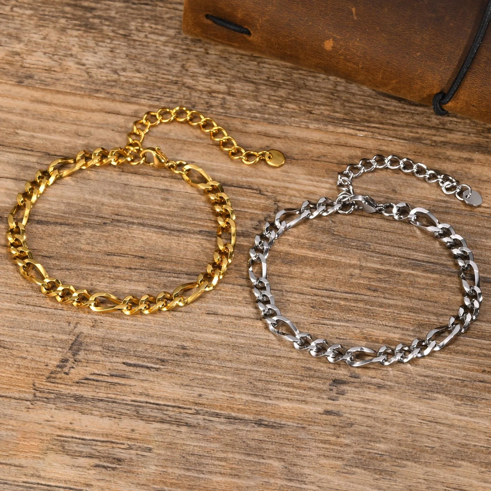 Figaro Chain Bracelets for Men Women,Adjustable Stainless Steel Silver Gold Color NK Chains Bracelets,Jewelry Accessories Gift