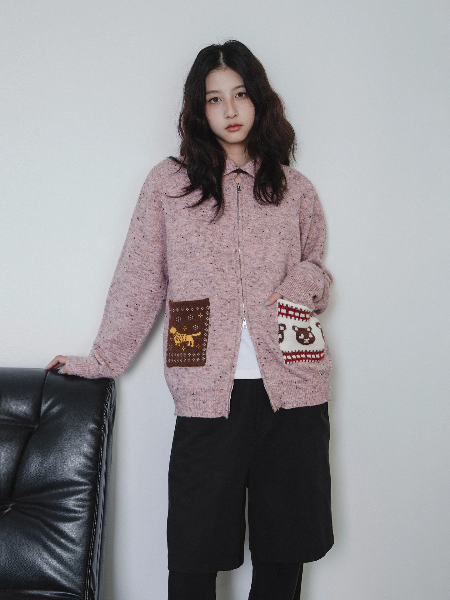 

Женский свободный открытый кардиган-свитер с воротником-стойкой Puzzle ket Design, осенний многоцветный мягкий нейлоновый свитер Long Sve