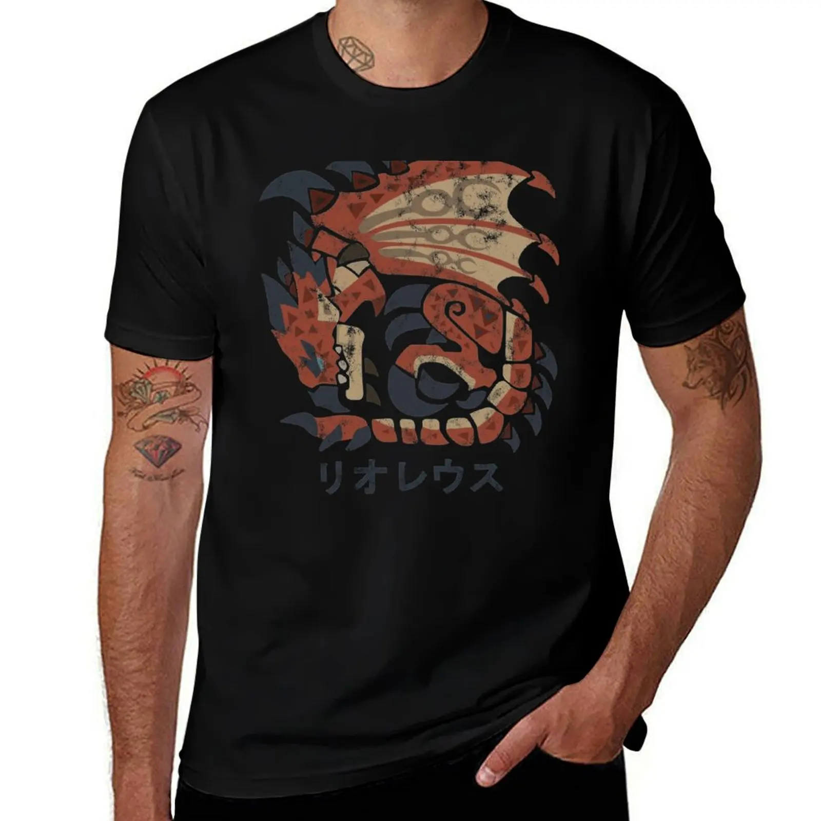 Monster Hunter World Rathalos Kanji Icon T-Shirt summer top anime clothes outfits for men