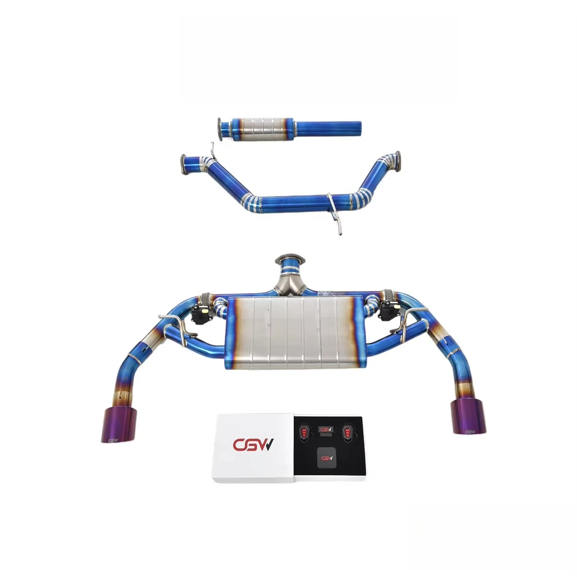Premium Handcrafted Blue Burnt Titanium Valved Catback Exhaust Muffler Piping Kit for Volkswagen GTI8
