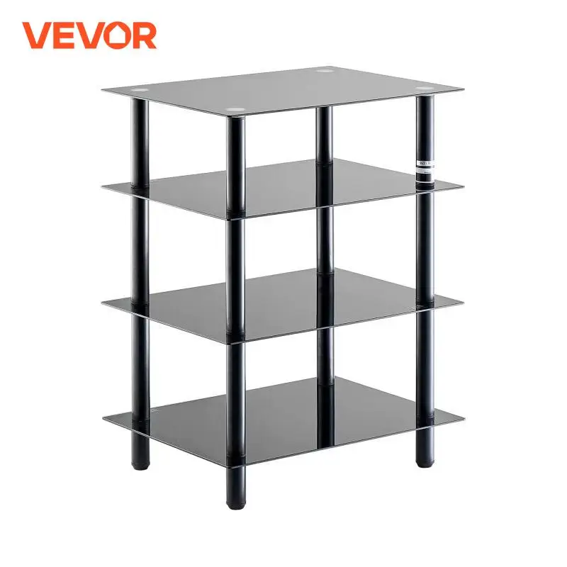 VEVOR Scaffale Portaoggetti Multimediale per Dischi Vinile Giradischi Vinile, Supporto Multimediale Audio-video 4 Ripiani in Vetro Temperato per Attrezzatura di Videogiochi, Mobiletto Portaoggetti