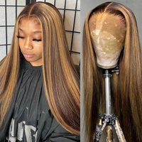 4/27 Highlight Ombre Straight 13x4 HD Lace Front Human Hair Wig 26 30 Inch 200 Density Honey Blonde Lace Frontal Wig For Women