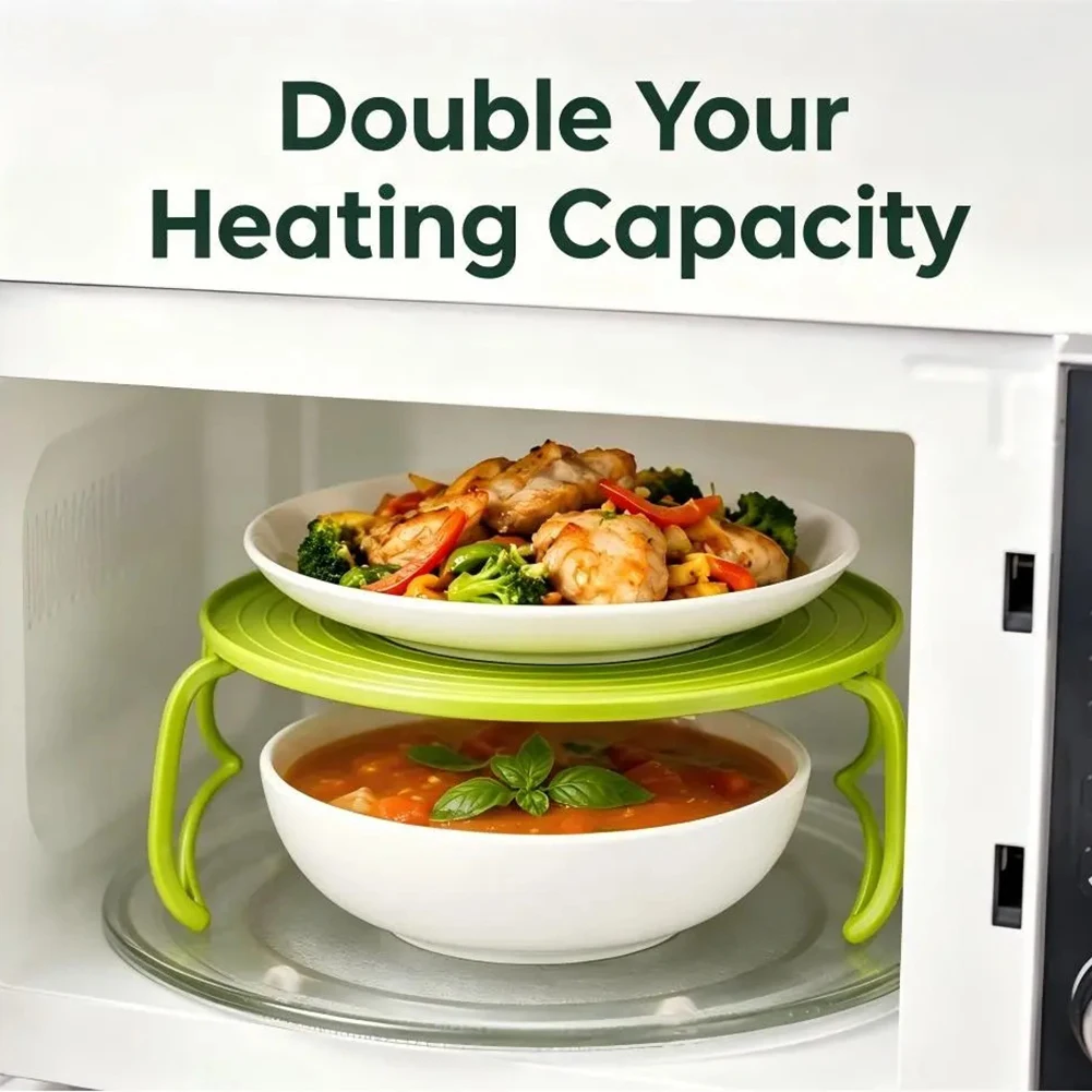 Microwave Folding Tray,Double Deck Microwave Shelf,Versatile Anti-Slip Efficient Meal Preparations,Multi-Dish Cooking Helper