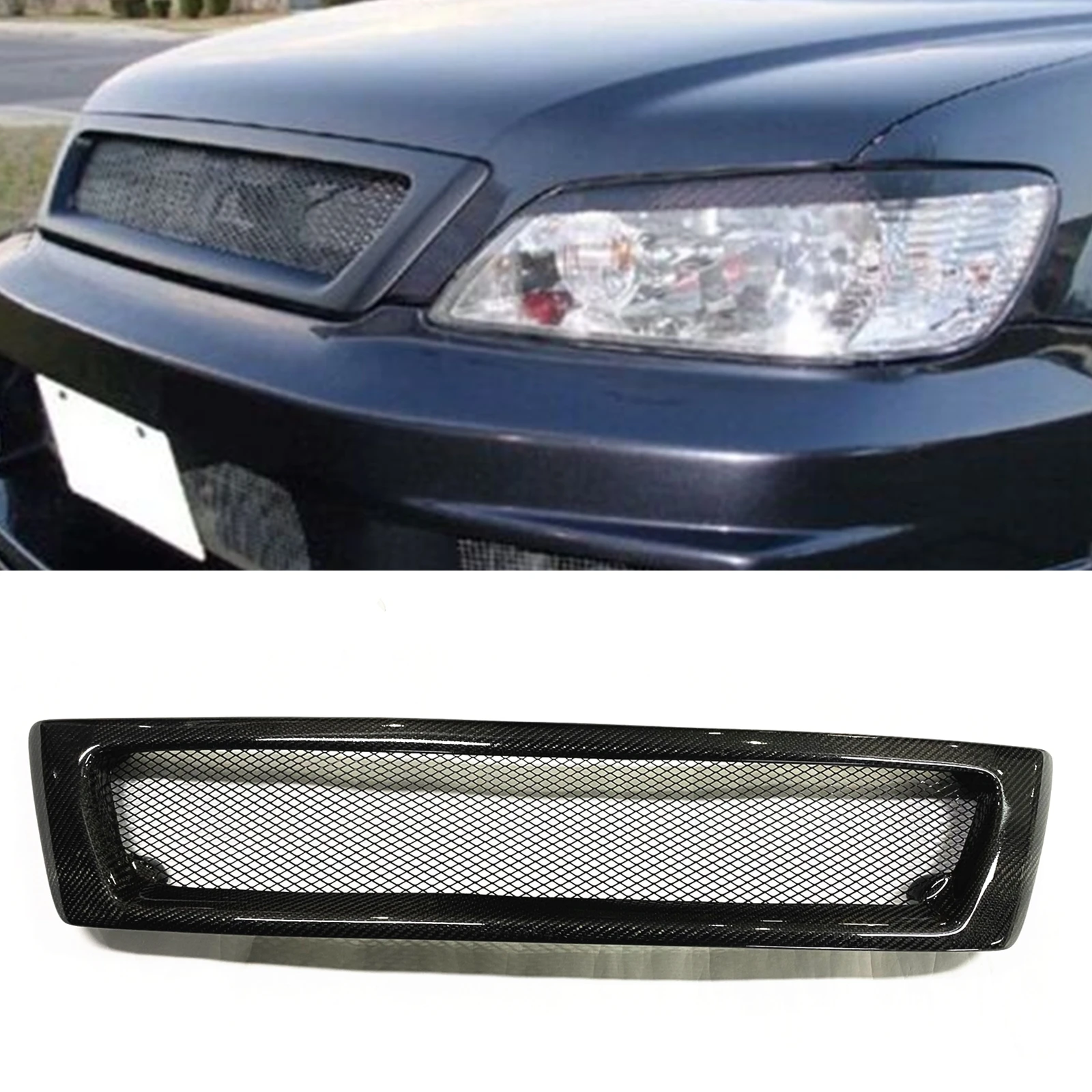 

For Mitsubishi Lancer Cedia 06.2002-2003 Sedan 4-Door Front Grille Grill Fiberglass/Carbon Fiber Car Upper Bumper Hood Mesh Grid