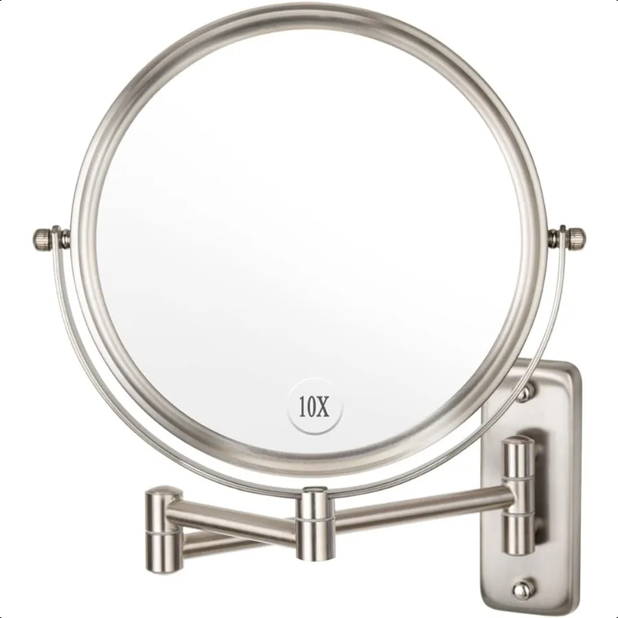 

Wall Mounted Makeup Mirror 10x Magnification 8'' TwoSided Swivel Extendable Bathroom Mirror Nickel Finish