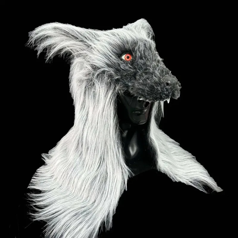 

Red Eyes Werewolf Latex Masks Terror Animal Fancy Headdress Prank Costume Cosplay Props Wolf Headgear Black White Wolf Mask
