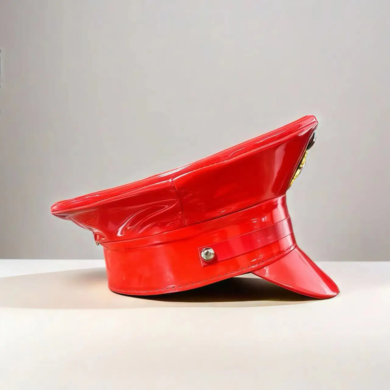 HongLuan Laser lederen kapiteinshoed Strass en militaire petten voor dames, Rave Festivals Accessoires & Feestpet Man Cosplay Fem