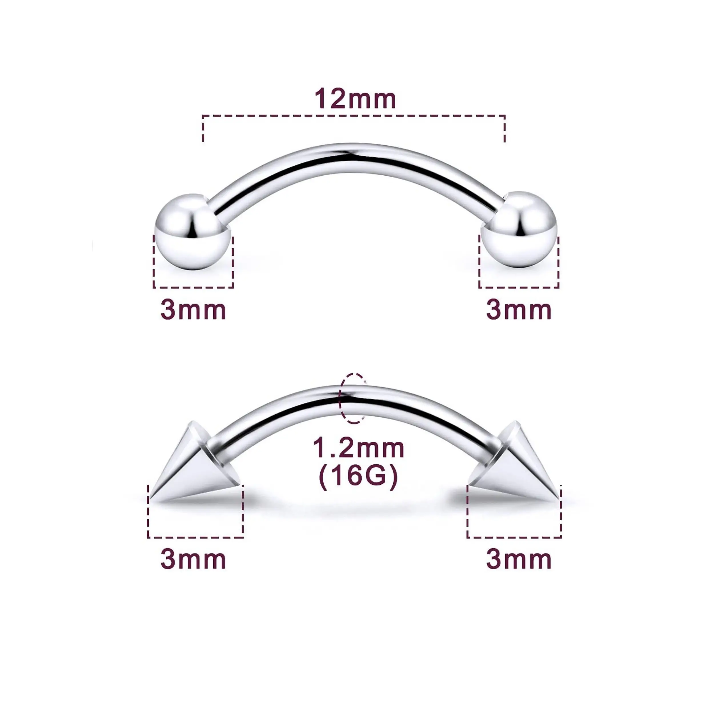 1PC F136 Titanium Eyebrow Piercing Jewelry Rook Earring Vertical Labret Jewelry 6/8/10/12mm Curved Barbell for Women Men