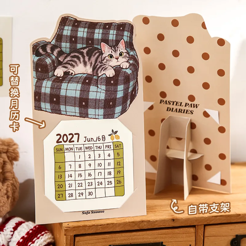 1Pcs Cartoon Pet White Card Desk Calendar, 2027 January Monthly Calendar Card for Planner Tabletop Ornament