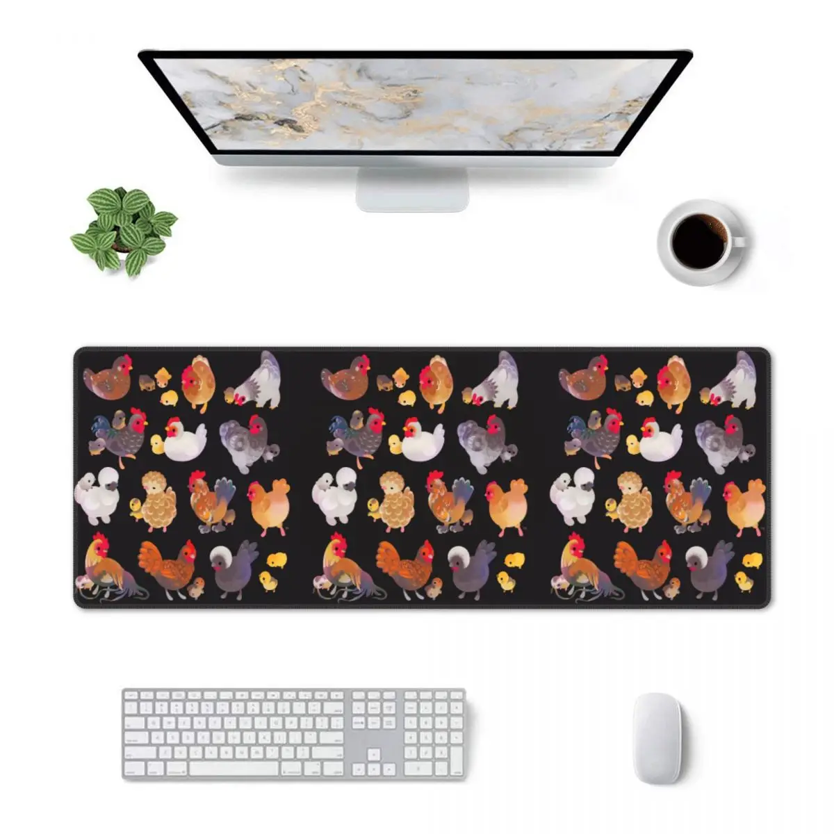 Large Mouse Pad Chicken And Chick - Dark Gamer PC Laptop Mats Keyboard Carpet Computer Gaming Office Accessories Desk Mat