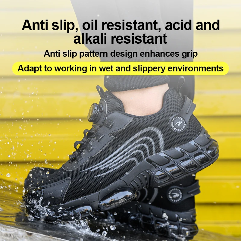 High-quality Safety Shoes Men Steel Wire Rotary Buckle Work Sneakers Indestructible Shoes Anti-smash Anti-puncture Work Shoes