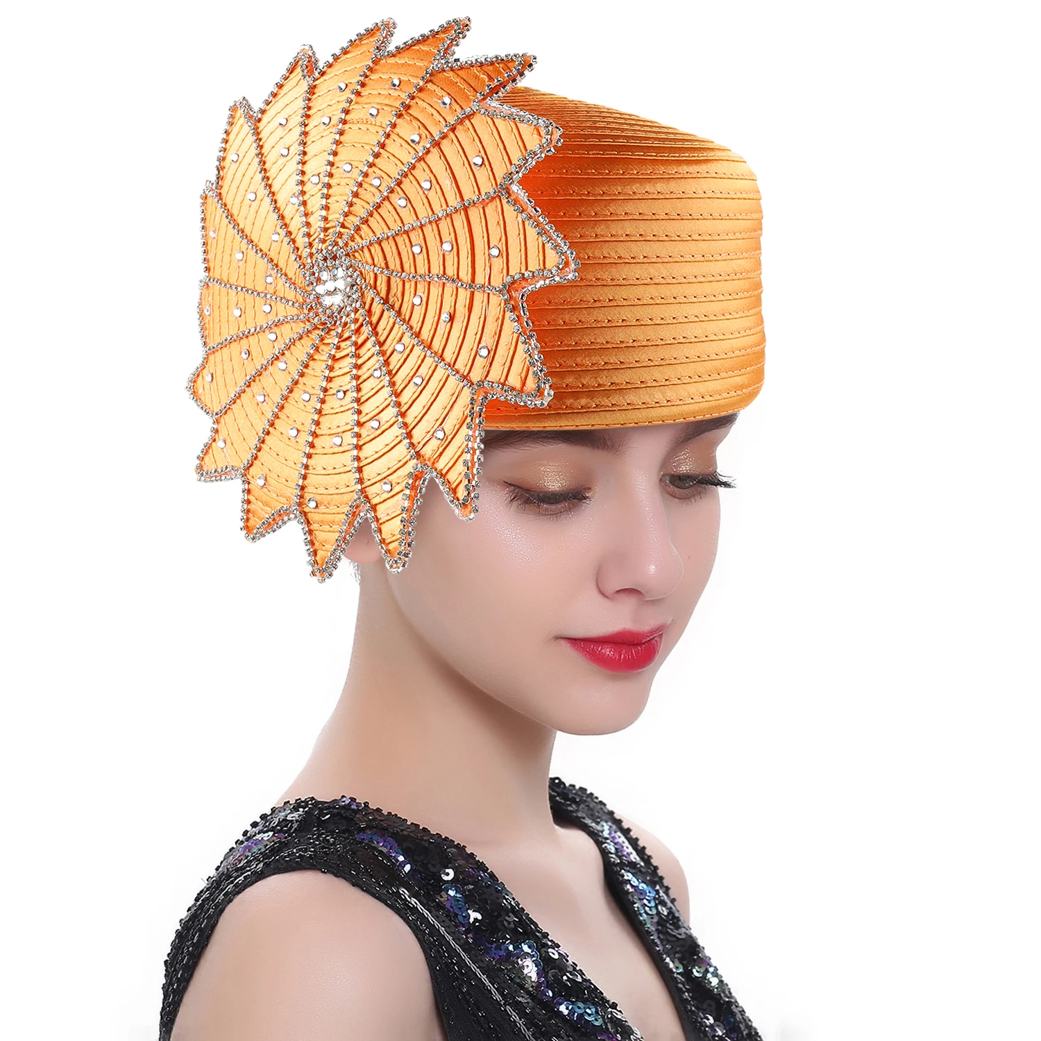 يتوهم الساتان القماش الكنيسة قبعة أنيقة أفضل قبعة الإناث مأدبة الفاسناتور قبعة رسمية مسلم الحجاب عمامة قبعة الأغطية قبعة الإناث #3