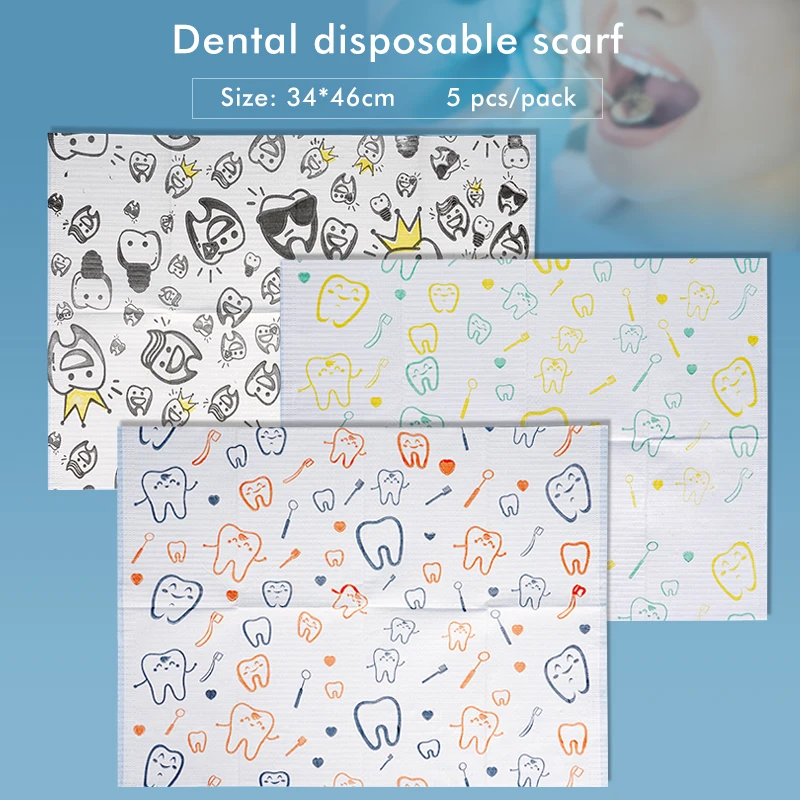 

5pcs Dental Disposable Chest Towel Cute Dentist Bibs Tattoo Scarf Clean Pad Tattoo Table Covers Clean Pad Patient Baby Apron