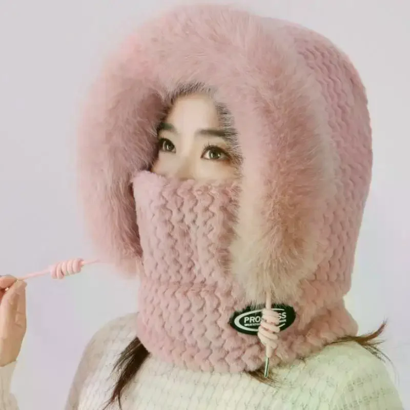 Simple Solid Color Cycling Windproof Cap Thickened Neck Warmer Ear Protection Hat Keep Warm Windproof Winter Hat Scarf Set