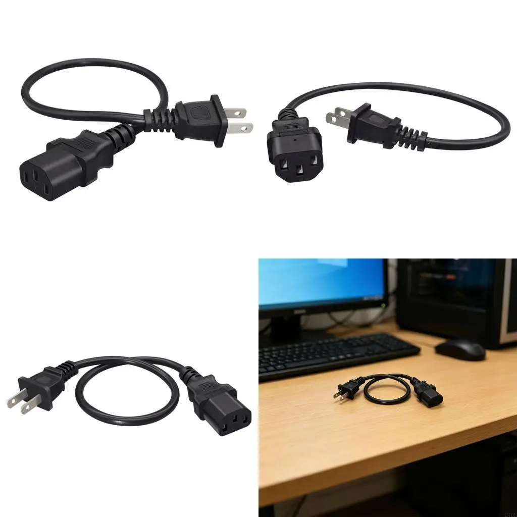  40Cm NEMA1 15P To C13 Power Cord PVC Insulated Us Outlet to C13 Processor Standard Size for Monitors & Desktop Devices