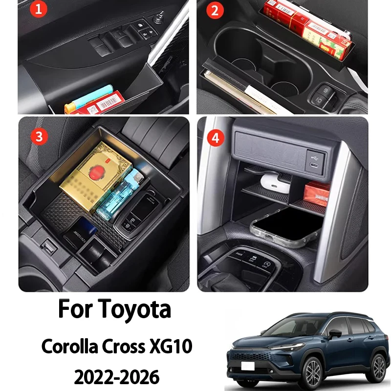 

For Toyota Corolla Cross XG10 2022-2026 Center Console Water Cup Holder Armrest Storage Box Organizer Interior Accessories