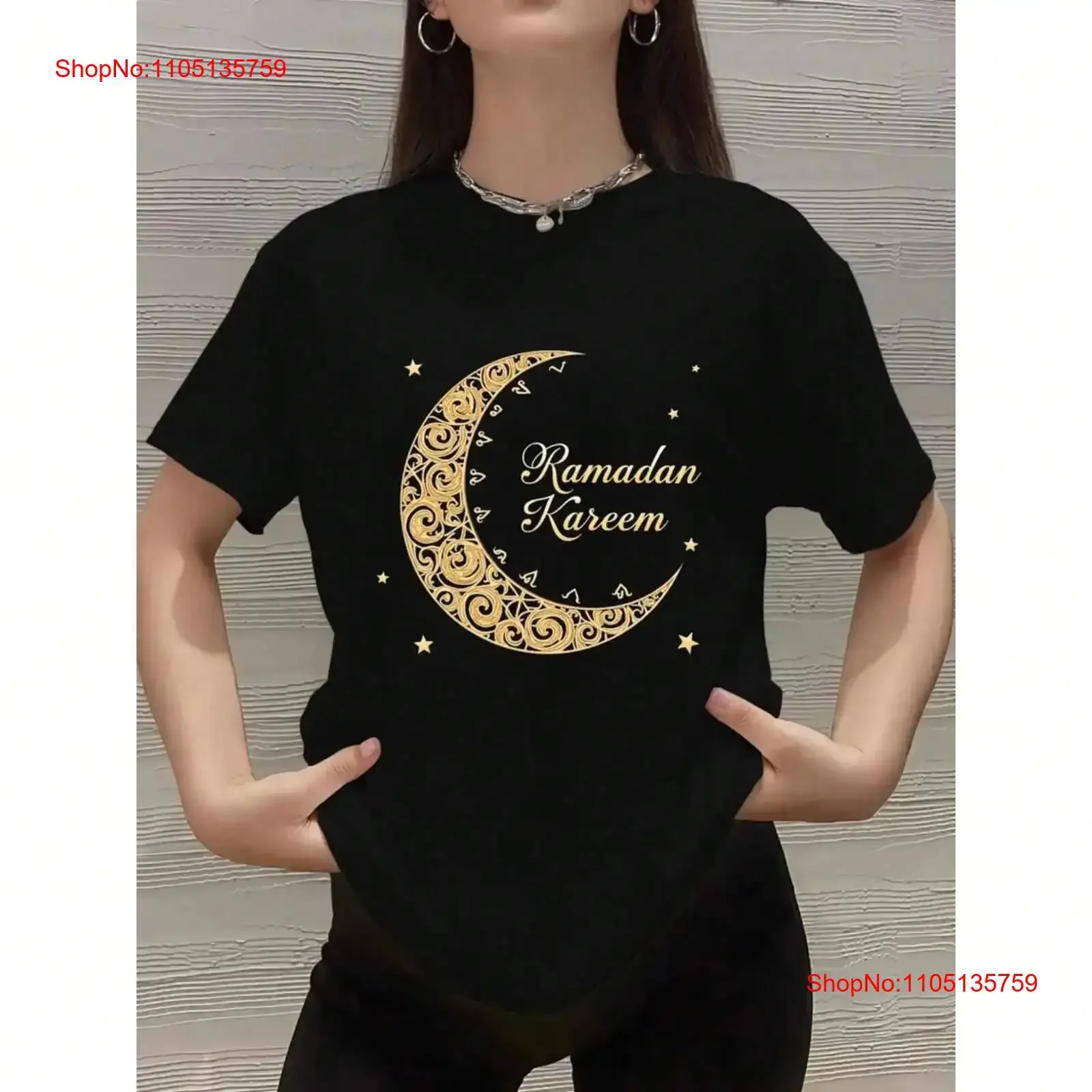 Ramadan Kareem letter printed T shirt Women's sports short sleeved vintage Washed Soft graphic Versatile Comfortable